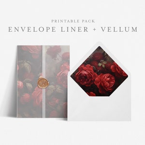 5x7 Umschlag Liner Template mit druckbarer Hochzeits-Vellum-Overlay, Euro und quadratische Lasche, Print at home DIY, Modern Moody Floral - HLW13