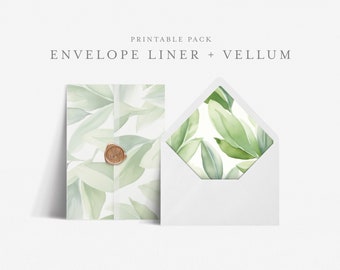 5x7 Envelope Liner Template with Printable Wedding Vellum Overlay, Euro and Square Flap, Print at home DIY, Sage Green Modern - HLW12