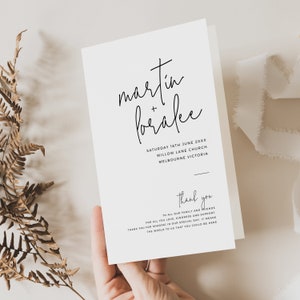 Church Wedding Printable Program, Folded Minimalist Wedding Program Template, Modern Order of Service, Catholic Ceremony, Christian - BAS05