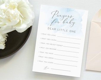 Prayers For Baby Card INSTANT DOWNLOAD Baby Shower Game Template, Printable Game, Baptism Prayer, Christening Prayer, Cross, Dusty Blue