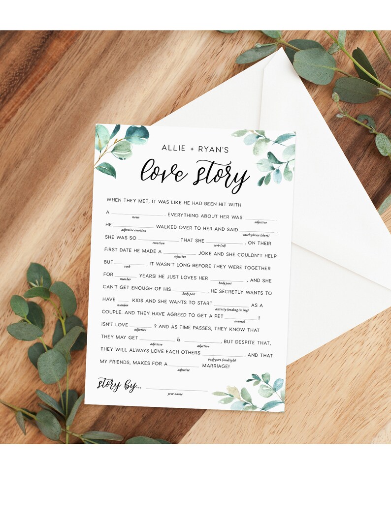 Bridal Shower Mad Libs Game INSTANT DOWNLOAD Wedding Reception Etsy