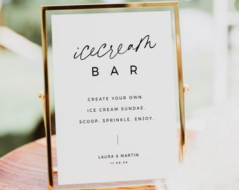 Ice Cream Bar Sign, Minimalist Sundae Bar, Simple Wedding Icecream, Printable Dessert Station, Reception Dessert Signage 8x10 5x7 - BAS01