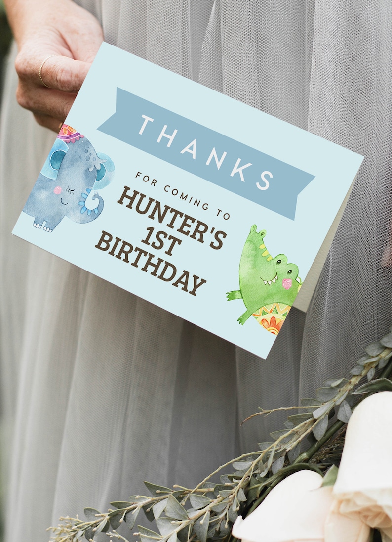Elephant Templett Safari Thank You Card INSTANT DOWNLOAD Birthday Thank You DIY Printable Decorations 4x6 Editable Thanks Card