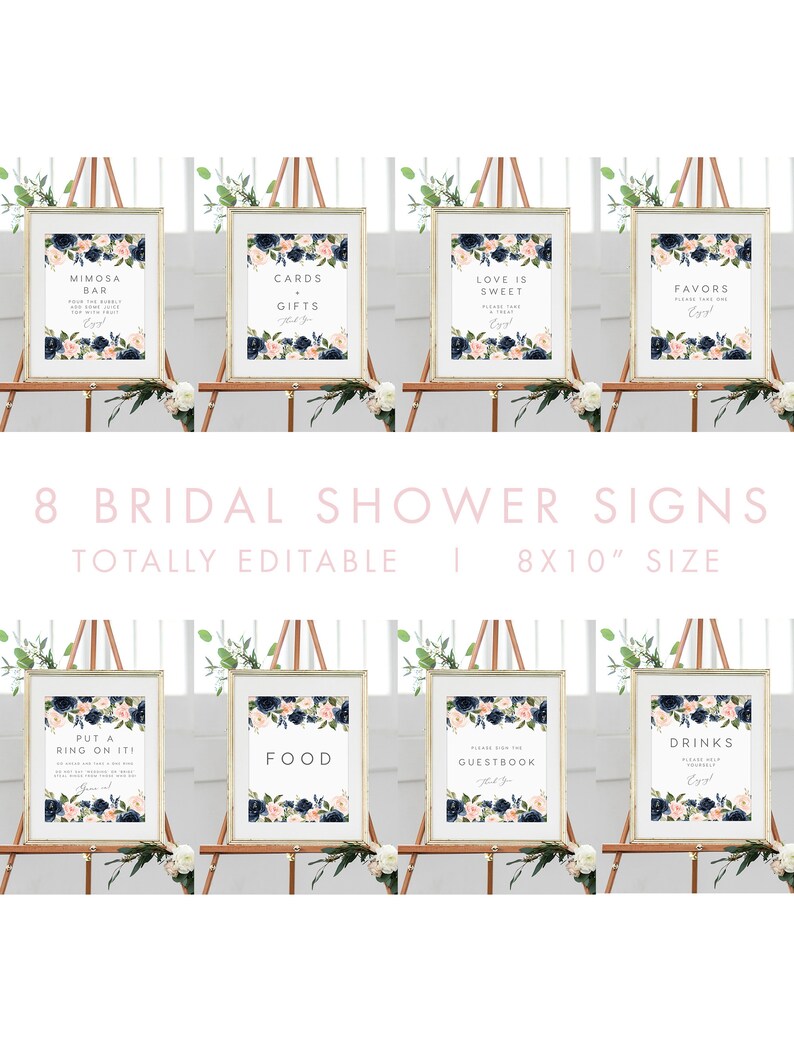pink Bridal Shower Sign Pack INSTANT DOWNLOAD Printable Bridal Tea Sign Bridal Shower Sign Package Bundle blue Editable Sign