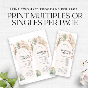 Boho Wedding Printable Program, Slim Long Pampas Grass Dried Floral ...
