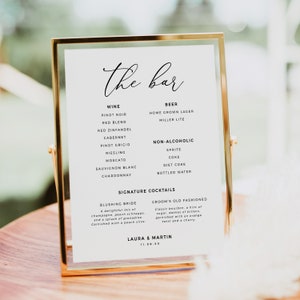 Modern Drink Menu Template, Minimalist Wedding Bar Menu, Simple Printable Wedding Drink Menu, The Bar Sign, Wedding Drinks - BAS04