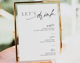 Minimalist Bar Menu Template, Let's Drink Simple Wedding Menu, Modern Printable Wedding Drink Menu, Wedding Drinks, 5x7 8x10 - BAS01