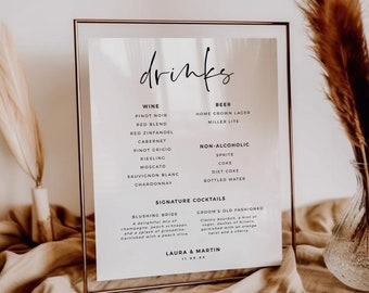 Elegant Wedding Bar Menu Sign, Minimalist Wedding Bar Menu, Simple Printable Wedding Drink Menu, The Bar Sign, Wedding Drinks - BAS06