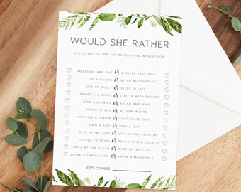 Would the bride rather Game INSTANT DOWNLOAD, Bridal Shower Games, Game Card, Bachelorette Games, Hens Night, Brunch Game, bride game BRI001