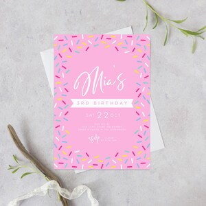 Sprinkle 3rd Birthday Invitation INSTANT DOWNLOAD, Invites, Girls Third birthday, girl Templett, sprinkles, candy, donuts, lolly party