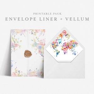 5x7 envelopvoeringsjabloon met afdrukbare bruiloft perkamentoverlay, euro en vierkante flap, thuis afdrukken DIY, bestemmingskaart - HLW24