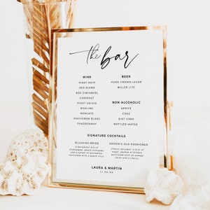 Modern Drink Menu Template, Minimalist Wedding Bar Menu, Simple Printable Wedding Drink Menu, The Bar Sign, Wedding Drinks - BAS01