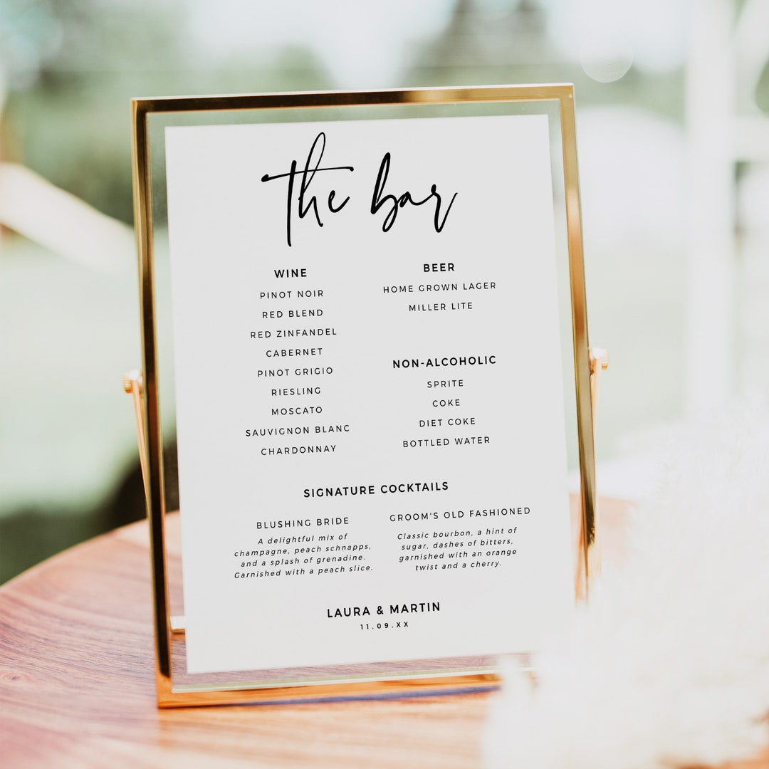 Simple Bar Menu Template Minimalist Wedding Drink Menu Modern Simple Bar Menu Template Minimalist Wedding Drink Menu Modern
