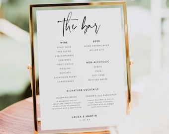 Simple Bar Menu Template, Minimalist Wedding Drink Menu, Modern Printable Wedding Drink Menu, The Bar Sign, Wedding Drinks, 5x7 8x10 - BAS02