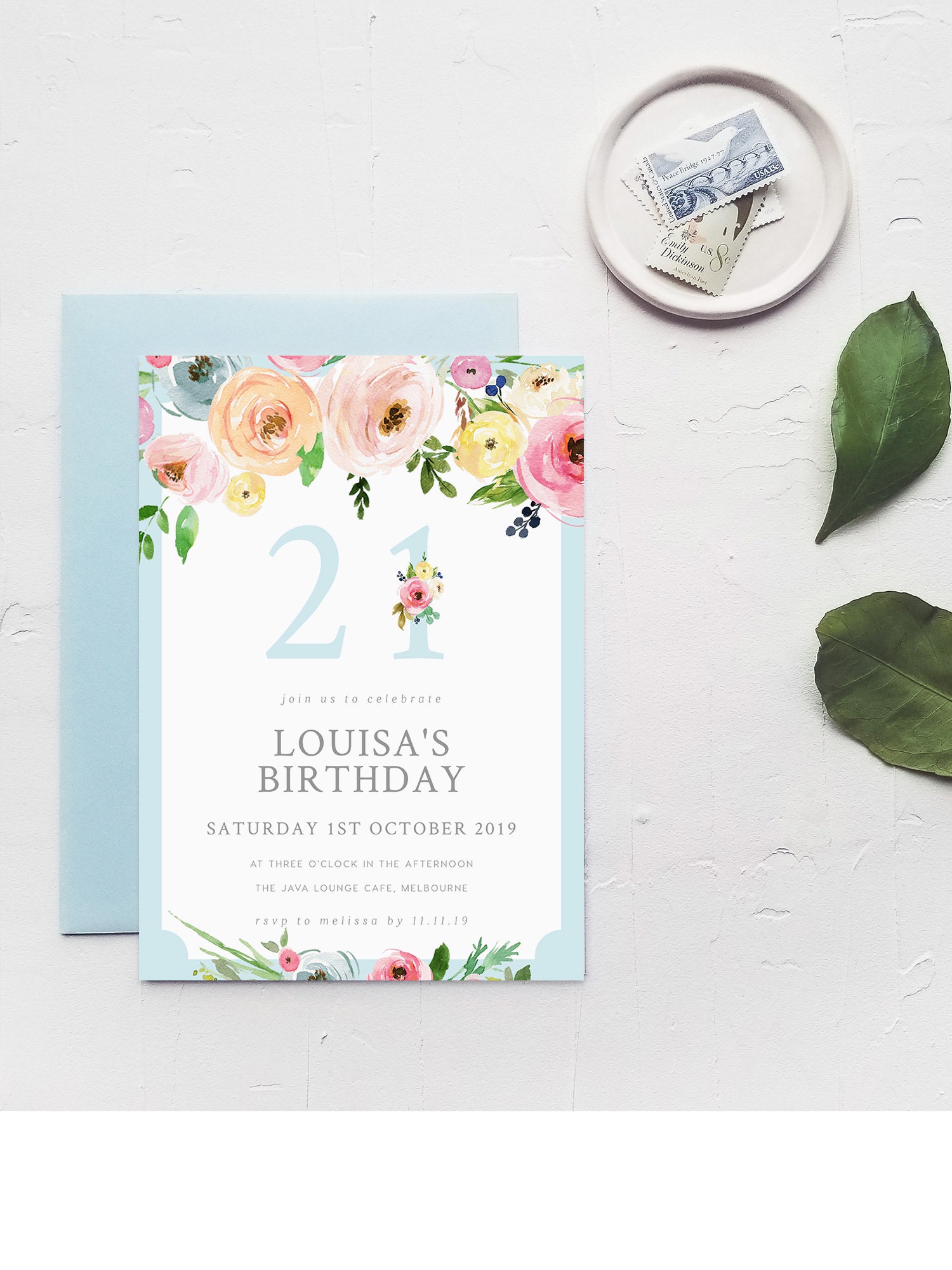 Floral 21st Birthday Invite Instant Download Twenty First Etsy