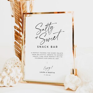 Snack Bar Sign For Wedding, Printable Wedding Salty and Sweet Sign, Minimal DIY Reception Food Table Signage 8x10 5x7 - BAS01 image 3