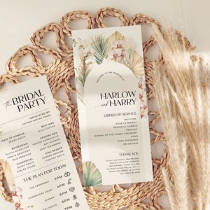 Boho Wedding Printable Program, Slim Long Pampas Grass Dried Floral ...