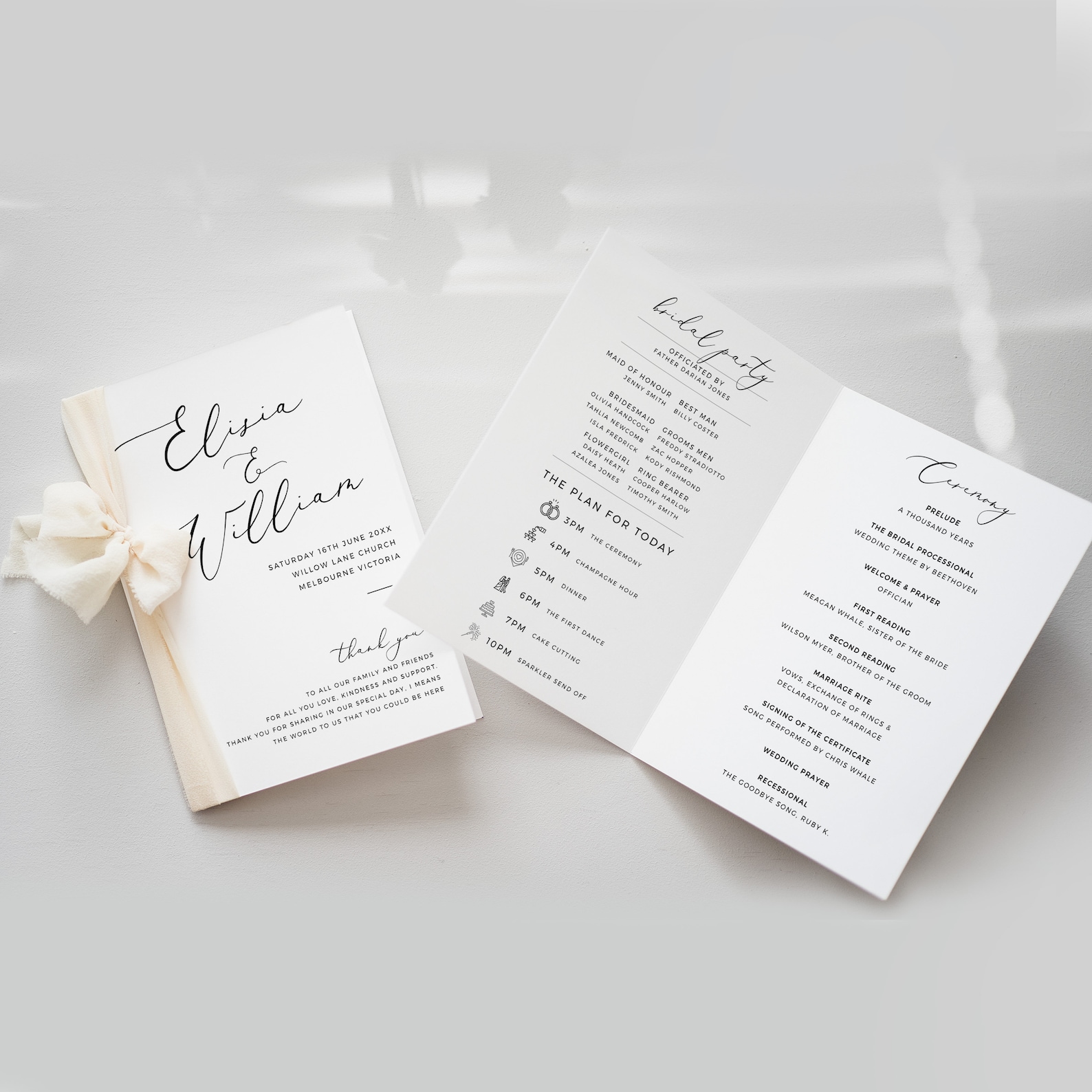 Church Wedding Printable Program Folded Minimalist Wedding Program 