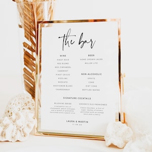 Simple Bar Menu Template, Minimalist Wedding Drink Menu, Modern Printable Wedding Drink Menu, The Bar Sign, Wedding Drinks, 5x7 8x10 - BAS02