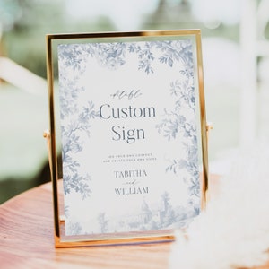 Toile Custom Sign Template, Create Your Own Sign, Reception Editable Printable, Customizable Dusty Blue Wedding Signage 8x10 5x7 - HLW01