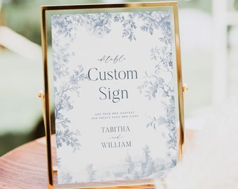 Toile Custom Sign Template, Create Your Own Sign, Reception Editable Printable, Customizable Dusty Blue Wedding Signage 8x10 5x7 - HLW01