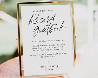 Sign Our Record Guestbook Wedding Reception Sign, Leave a note for the bride and groom, Instant Download Template, Boho 8x10 5x7 - BAS01