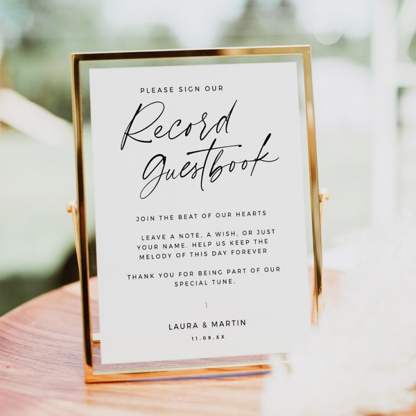 Sign Our Record Guestbook Wedding Reception Sign, Leave a note for the bride and groom, Instant Download Template, Boho 8x10 5x7 - BAS01