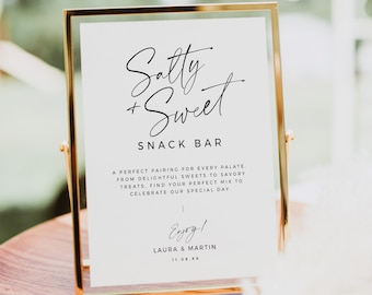Letrero de snack bar para boda, letrero salado y dulce de boda imprimible, señalización mínima de mesa de comida de recepción de bricolaje 8x10 5x7 - BAS01