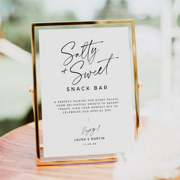 Snack Bar Sign For Wedding, Printable Wedding Salty and Sweet Sign, Minimal DIY Reception Food Table Signage  8x10 5x7 - BAS01