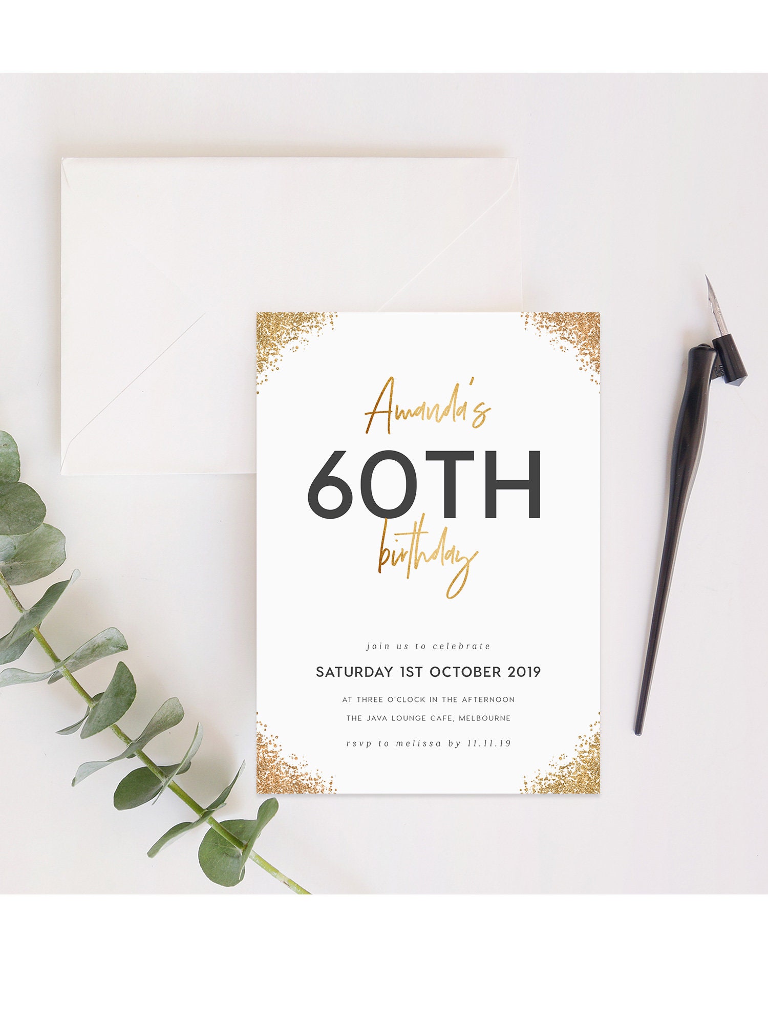Foil 60th Birthday Invite Instant Download Sixtieth Birthday Etsy