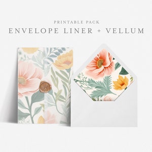 5x7 Umschlag Vorlage mit druckbare Hochzeit Pergament Overlay, Euro und quadratische Klappe, Druck zu Hause DIY, Vintage Floral Botanical - HLW04