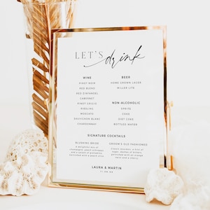 Minimalist Bar Menu Template, Let&#39;s Drink Simple Wedding Menu, Modern Printable Wedding Drink Menu, Wedding Drinks, 5x7 8x10 - BAS01