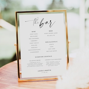 Modern Drink Menu Template, Minimalist Wedding Bar Menu, Simple Printable Wedding Drink Menu, The Bar Sign, Wedding Drinks - BAS01