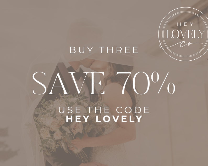 May include: A couple in a wedding setting with a bouquet of flowers. The text reads "Buy Three Save 70% Use the Code Hey Lovely" and a logo for "Hey Lovely Co."