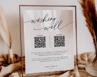 Qr Code Wedding Honeymoon Fund Printable Sign, Wishing Well Table Sign, Honeyfund Non-Traditional Wedding Gift 8x10 5x7 - BAS01