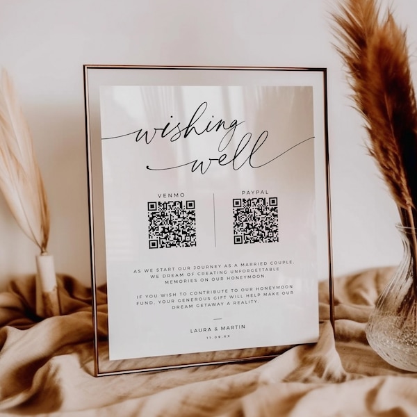 Qr Code Wedding Honeymoon Fund Printable Sign, Wishing Well Table Sign, Honeyfund Non-Traditional Wedding Gift 8x10 5x7 - BAS01