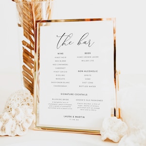 Modern Drink Menu Template, Minimalist Wedding Bar Menu, Simple Printable Wedding Drink Menu, The Bar Sign, Wedding Drinks - BAS04