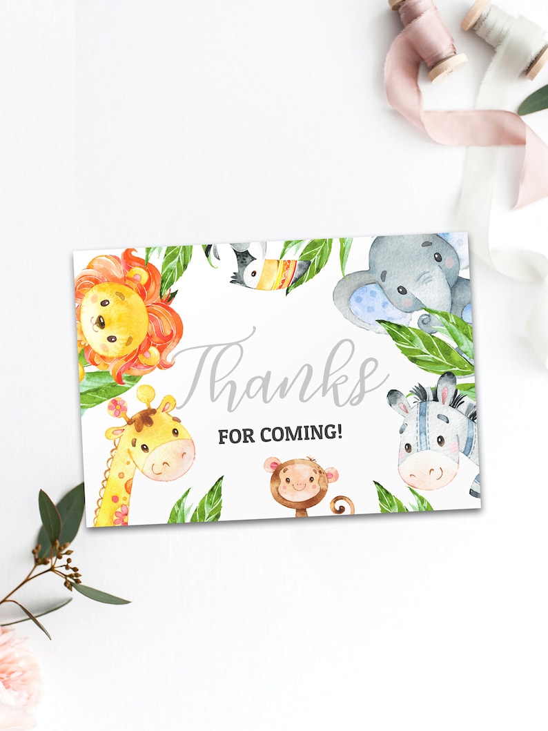 Editable pdf DIY Printable Decorations Printable Wedding Favor Card jungle themed Templett lion Thank You Card INSTANT DOWNLOAD