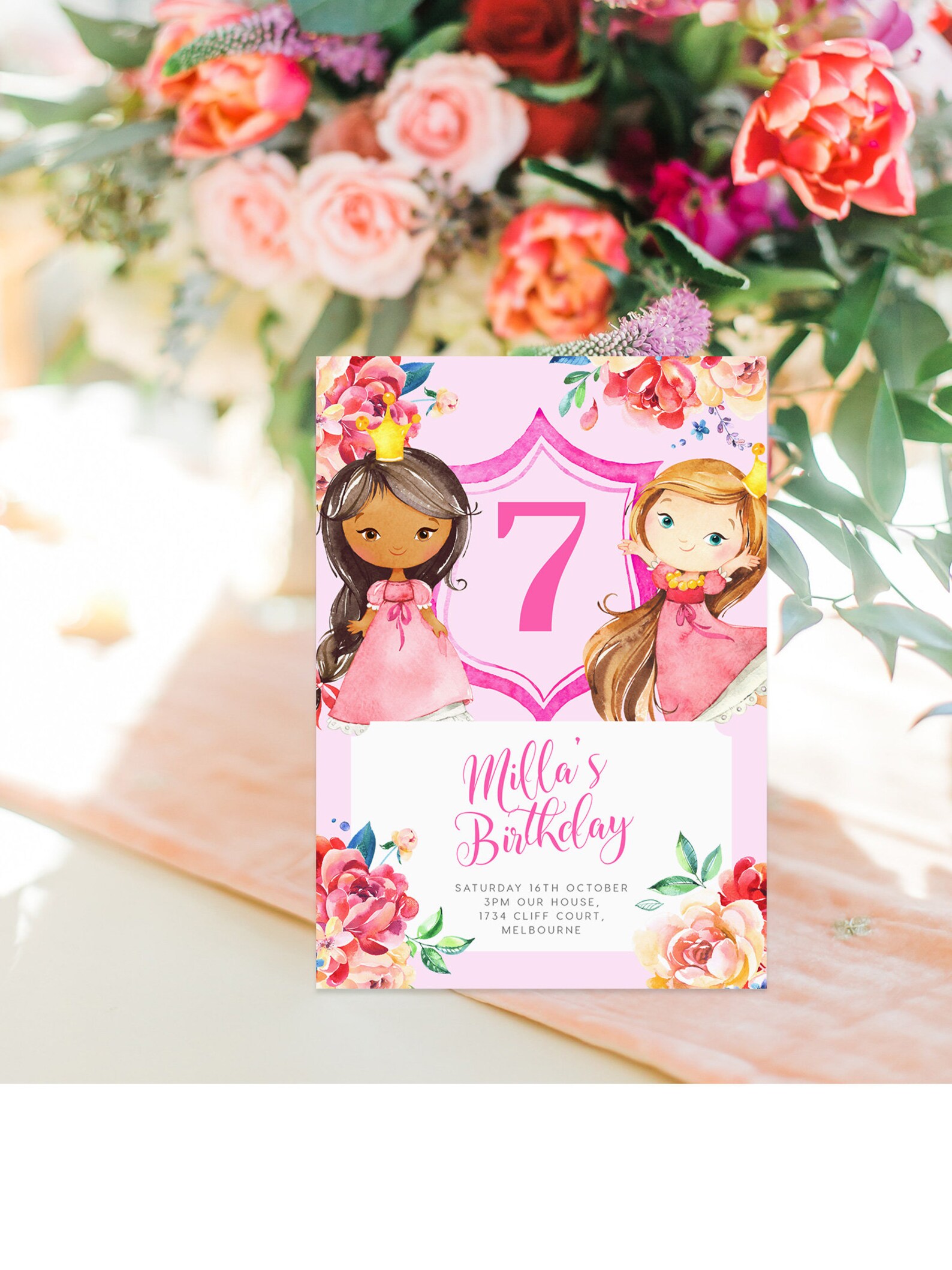 Princess 7th Birthday Invitation INSTANT DOWNLOAD Invites | Etsy