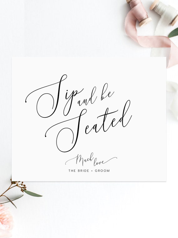 Sip & be seated Sign INSTANT DOWNLOAD, Wedding Bar Find your seat, Seating arrangements, DIY Printable Decorations, Editable pdf, 8x10