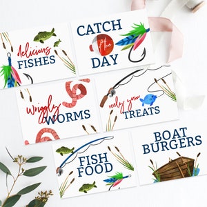 Fishing Food Table Signs INSTANT DOWNLOAD, Birthday Signs, DIY Printable Decorations, Templett, Editable, Tackle, Gone Fishing, Worms