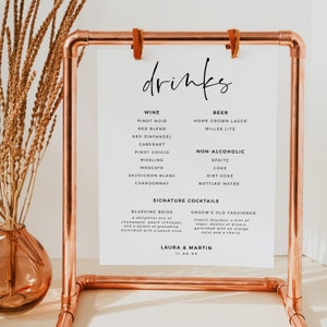 Elegant Wedding Bar Menu Sign, Minimalist Wedding Bar Menu, Simple Printable Wedding Drink Menu, The Bar Sign, Wedding Drinks - BAS06
