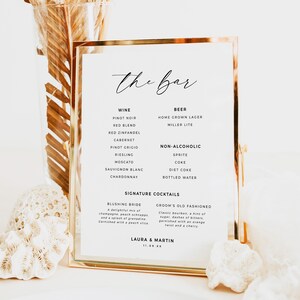Elegant Wedding Bar Menu Sign, Minimalist Wedding Bar Menu, Simple Printable Wedding Drink Menu, The Bar Sign, Wedding Drinks - BAS07