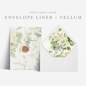 5x7 Umschlag Liner Template mit druckbarer Hochzeits-Vellum-Overlay, Euro und quadratischer Klappe, Print at home DIY, Regency Botanical Floral - HLW02