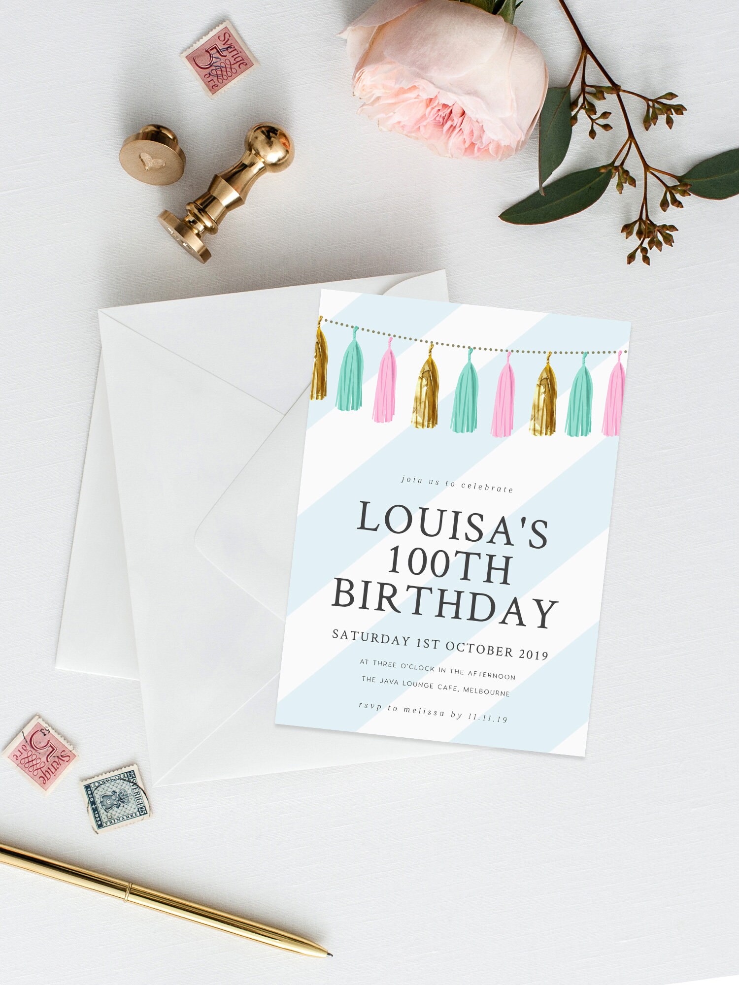 Bunting 100th Birthday Invite Instant Download One Hundred Etsy