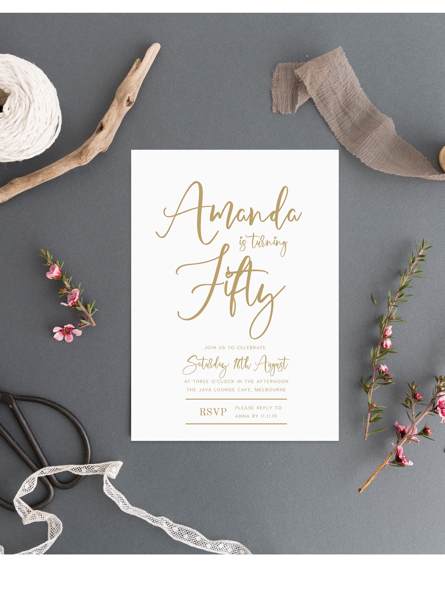 Calligraphy 50th Birthday Invite Instant Download Fifty Etsy