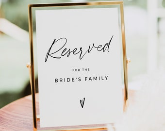 Reserved Seating Sign Ceremony Wedding Sign Template, Elegant Reserved for Family Sign, Simple Minimalist Instant Download 8x10 5x7 - BAS01