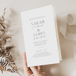 Elegant Wedding Printable Program, Folded Minimalist Wedding Program Template, Modern Order of Service, Catholic Ceremony, Christian - BAS10