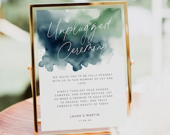 Navy and Sage Wedding Unplugged Ceremony Sign Template, Pick A Seat Not a Side, No devices sign, DIY Editable Welcome Sign 5x7 8x10 - HLW07