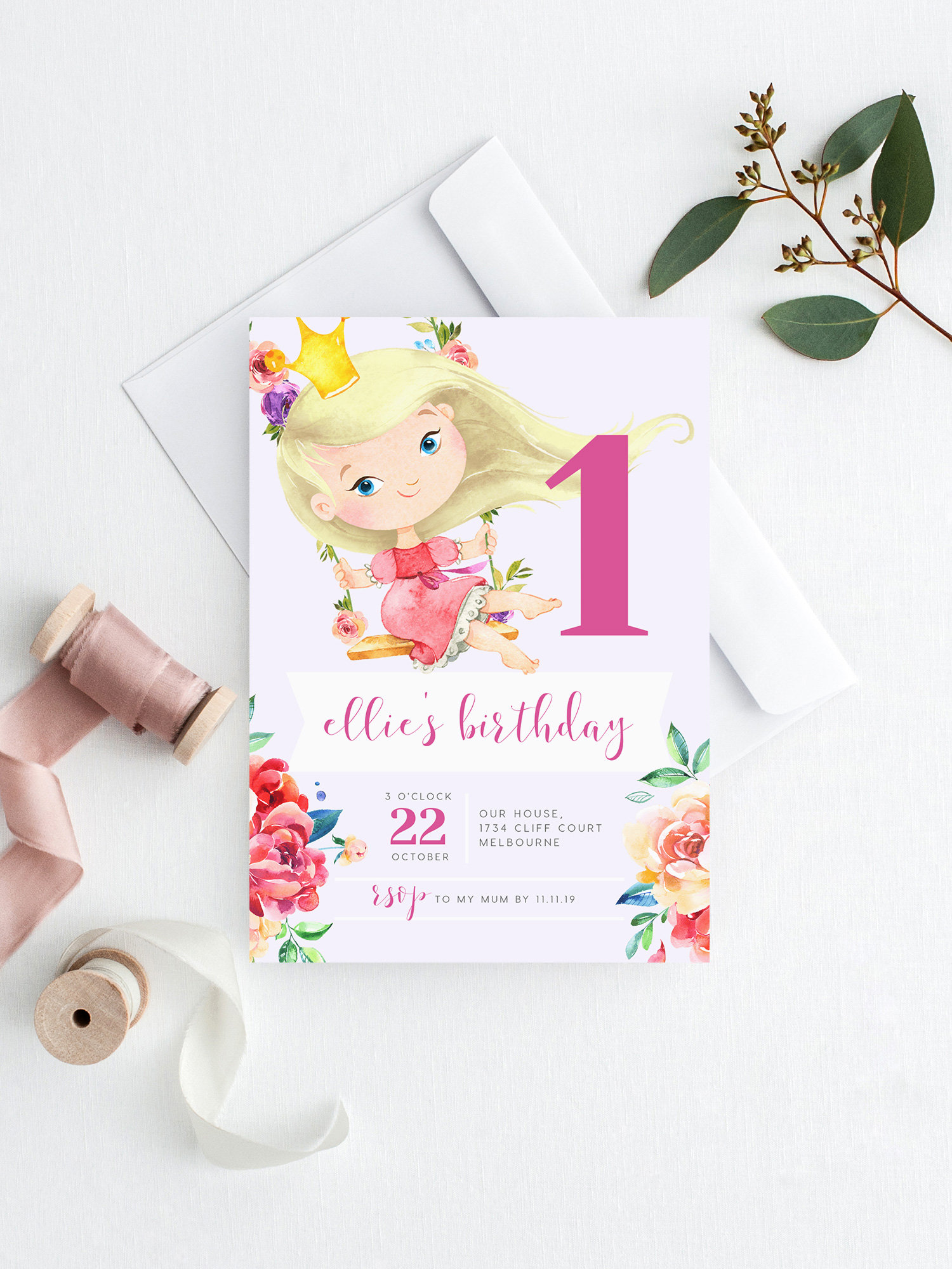 Princess 1st Birthday Invitation INSTANT DOWNLOAD Invites | Etsy